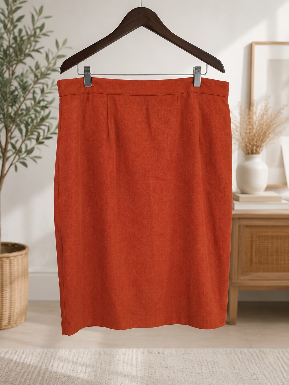 Vintage Burnt Orange Pencil Skirt | Women's Size 18 | Retro Lined Midi Skirt